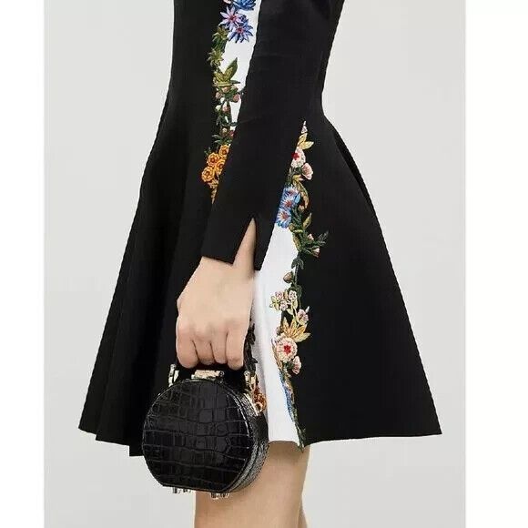 NWOT. $2890 OSCAR DE LA RENTA Embroidered Stretch-Crepe Dress Sz L - Picture 8 of 14